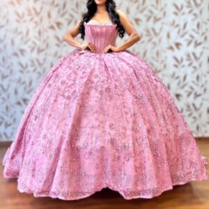 Pink Shiny Quinceanera Dresses Ball Gown Off The Shoulder Sequin Applique Beading Tull Party Birthday Sweet 16 Dress Vestidos 15