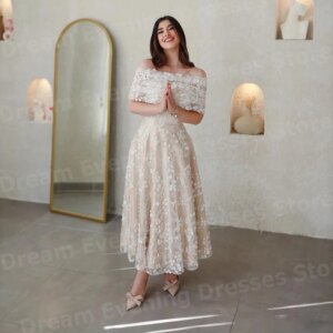 Luxurious A Line Women’s Evening Dresses Off The Shoulder Customized Prom Gowns Sleeveless Lace Princess فساتين للمناسبات الخاصة