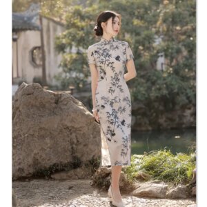 Old Shanghai Retro Ethnic Style Mid-Length Double-Layer Cheongsam Qi Pao Summer New Improved Young Lady Dress