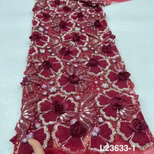 African 3D Flower Lace Fabric 2024 High Quality Lace 5 Yards Embroidery Sequins Mesh Lace Fabric For Women Wedding Party Dresses