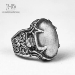 Meaningful Jewelry – Taotie Fengming Ring – Silver Ring Inlaid with Gemstones – Agate Obsidian Emerald Personalized Ring