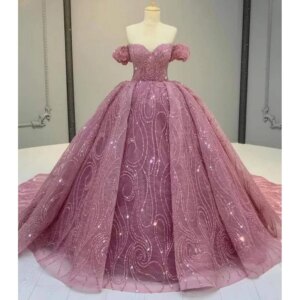New Luxury Quinceanera Dresses Sequined Beads Short Sleeve Sweetheart Tulle Sweep Train Formal Ball Gowns Robe De Bal Customized
