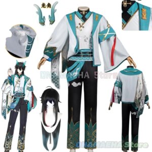 5 Star Dan Heng Imbibitor Lunae Cosplay Costume Honkai Star Rail Uniform Wig Dragon Horn Earrings Astral Express Party Men Women