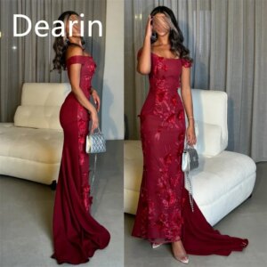 Customized Formal Gown Women Evening Dearin Off-the-shoulder Column Ankle Length Skirts Embroidery Bespoke Occasion Dresses Prom