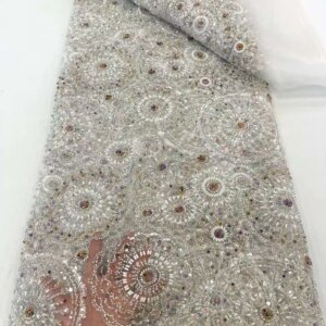 White African Nigerian French Net Groom Embroidery Tulle Sequins Lace Fabric Beautiful Luxurious Heavy Beaded Lace For Wedding