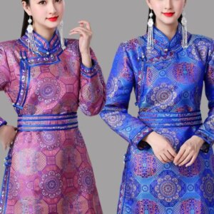 Mongolian Clothing Women’s Spring and Autumn Mid-Length Traditional Robe Dress Daily Casual Clothes Ethnic Style Dance Costume