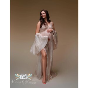 Don&Judy Two Piece Gown Pearly Elegant Chiffon Maternity Photography Dress Set See Through Pregnancy Women Photo Shooting Oufit