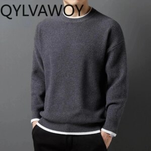 QYLVAWOY Wool Sweaters for Men Casual Pullover Loose Fit Mens Winter Autumn Clothes Knitted 2025 Свитер Мужской