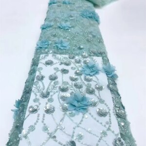 High Quality African Lace Fabric 2024 French Net Sequins Fabric Sewing Embroidered Lace Tulle Nigerian Lace Fabric 5Yards