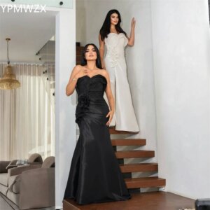 Customized Formal Dress Women Party Occasion Prom Gown YPMWZX Sweetheart Mermaid Floor Length Skirts Ruffle Sleeveless Applique