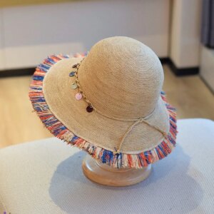 The hat woman’s fashionable vacation ethnic style tassel pendant fisherman’s hat outing