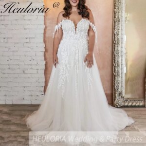 HEULORIA plus size wedding dress off shoulder lace beading bride dress A line Robe De Mariee Wedding Bride Dress