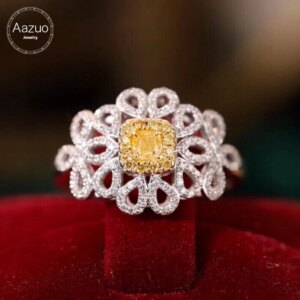Aazuo Natural Yellow Diamond 18K Solid Gold Square Lace Shape Ring Gife for Woman Upscale Trendy Senior Party Fine Jewelry
