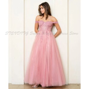 Classic Evening Dresses Prom Floor Length Off The Shoulder Short Sleeves A Line Alliques Customized Formal Occasion Flowing Gown