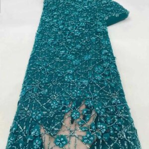 5 Yards 2025 Latest Delicate Elegant Popular High Quality 3D African Embrodery Lace Fabric Beads Sequins For Party Evening Dress