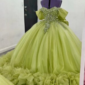 Green Quinceanera Dress 2025 Bow Ball Gown Beads Crystals Applique Birthday Party Gown Sweet 16 Vestidos De 15 Años Customized