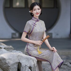 Improved High-End Quality Real Silk Cheongsam Qipao Retro High-Grade Cheongsam Qipao Dress Chinese Style Dress