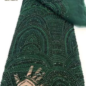 Green African Heavy Beaded Lace Fabric 2024 High Quality Nigerian Sequin Pearl Lace French Tulle Fabric For Wedding Party Dress