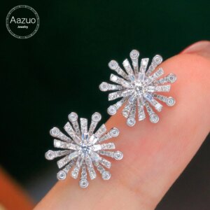Aazuo Fine Jewelry 18K Orignal White Gold Natrual Diamonds 0.50ct Fairy Flower Stud Earrings Gifted For Women Senior Banquet