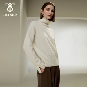 LILYSILK Women’s 100% Cashmere Turtleneck Ladies Relaxed-Fit Sweater with Slit Cuff Design and Shorter Front for Everyday Wear