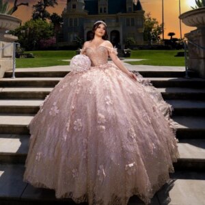 Pink Shiny Ball Gown Quinceanera Dress 2025 With 3D Flower Beaded Tull Sweetheart Sweet 16 Dress Lace-up Vestido 15 Años