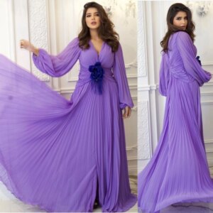 Customized Chiffon Flower Draped Cocktail Party A-line V-neck Bespoke Occasion Gown Midi Dresses Casual