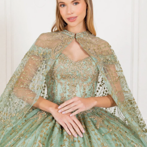 High-end Sage Green Princess Ball Gowns Quinceanera Dresses Fashion Sparkling long off shoulder cape Vestidos De XV Anos