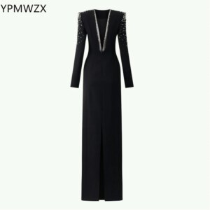 Customized Prom Gown Evening Formal Dress Party Occasion YPMWZX V-neck Column Floor Length Skirts Bead Bespoke Dresses