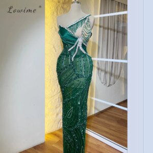 Exquisite Green Evening Dresses Beading Tassel Sleeveless Customized Formal Event Banquet Prom Gowns