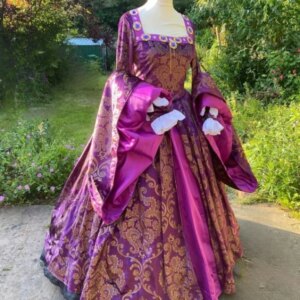 Luxury Purple Gold Victorian Prom Dresses Exquisite Square Neck Long Sleeve Appliqued Rhinestone Pleated Special Occasion Custom