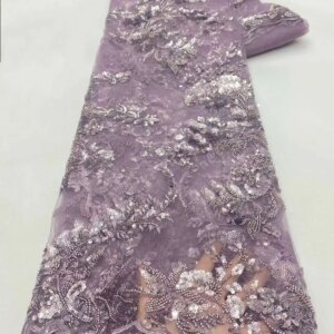 Latest African Lace Fabric High Quality Beads Sequins Groom Embroidery For Women Wedding Party Dress Mesh Fabric 5 Yards Xz