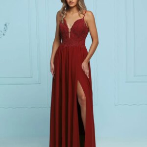 Burgundy Chiffon Bridesmaid Dress Sexy A-LINE V-neck Side Split vestido de noiva Spaghetti Straps Appliques Custom Made SU40