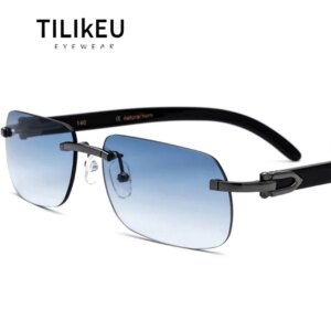 Luxury Rimless Cow Horn Sunglasses High-grade Precious White Ox Horn Legs Anti-UV Brown Shades Men Handmade Designer Sun Glasses