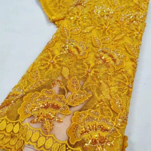 Yellow Lace Fabric 2025 High Quality Lace 5 Yards Bridal Lace Fabrics Luxury Beaded Fabric African Lace Dresses for Woman Q365-1