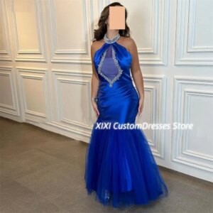 Customized Luxury Evening Dresses Halter Prom Dresses Beadings Floor-Length Beadings Sleeveless Vestidos De Festa Birthday Dress