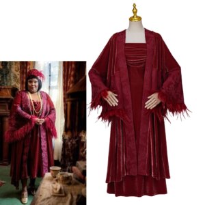Ghosts Cosplay Alberta Haynes Costume Stage Performance Women’s Red Dress with Shawl Halloween Carnival Party Cosplay Outfit