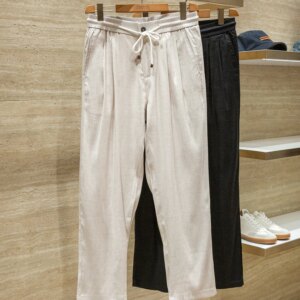 Summer Breathable Thin Linen Blended Straight Elastic Waist Casual Pants