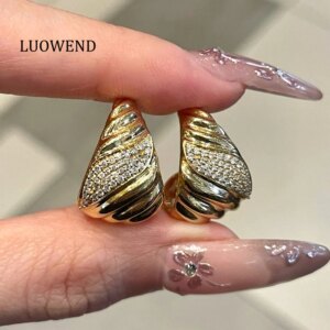LUOWEND 100% 18K Yellow Gold Earrings 0.35carat Real Natural Diamond Stud Earrings Fashion INS Style Party Jewelry for Women