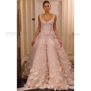 Gauze Square Collar Prom Dresses Sleeveless Spaghetti Strap High Quality Floor Length Court Train Celebrity Elegant Long Gowns