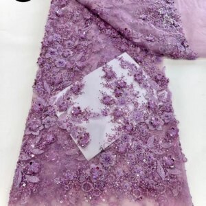 African Sequence French Mesh Lace 2025 High Quality Nigerian Beaded Embroidery Lace Fabric Heavy Lace Wedding Party Dress 5Yards