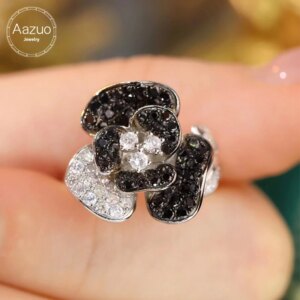 Aazuo Luxury Jewelry 18K White Gold Real Natural white&Black Diamonds 1.40ct Flower Ring Gift for Woman Engagement Party