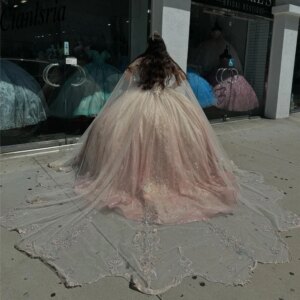 Mexico Ball Gown Rose Gold Quinceanera Dress 2024 Sequin Beaded Flowers Appliques Sweet 16 Dress Vestidos De 15 Anos