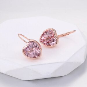 Provence fine jewelry 10K/14K gold earring heart gemstone lab grow sapphire pink dangle Earring for women romantic Birthday gift
