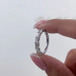 JY Jewelry 18K White Sold Real Gold Emerald Cut 7 Lab Diamond Eternity Ring For Women Au750 Elegant Trpezium Wedding Ring Gift