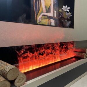 Modern Electric Mist Fireplace TV Stand with Ultrasonic Humidifier LED Flame APP Control IP65 for Living Room Home Decor