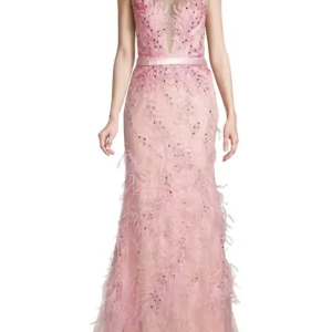 Illusion Burnout Feathered Sleeveless Gown Sexy Strapless Feather Midi Bandage Dress 2024 Elegant Evening Bodycon Party Dress