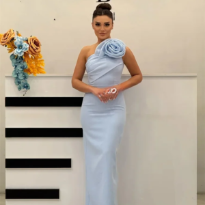 Customized Matching Exquisite Handmade Flower Pleat Straight One-shoulder Midi Dresses Bespoke Occasion Dresses Modern Style