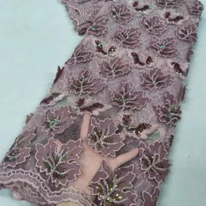 African Lace Fabric 2024 High Quality 5 Yards Lace Fabrics Quality 2024 Sale Brown Lace Fabric With Sequins Evening Dress A161-6