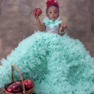Mint Green Girls Birthday Party Dresses Customized Ruffles High Neck Flower Girl Dresses Baby Kids Ball Gowns for Photo Shoot