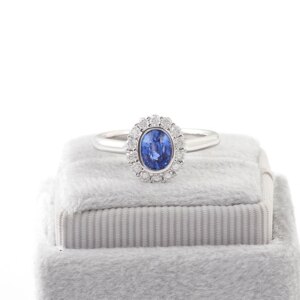 Provence 18K/14K/10K Solid Gold Oval Cut Lab Grown Cobalt Blue With DEF VVS Round Moissanites Halo Ring Customized Gif